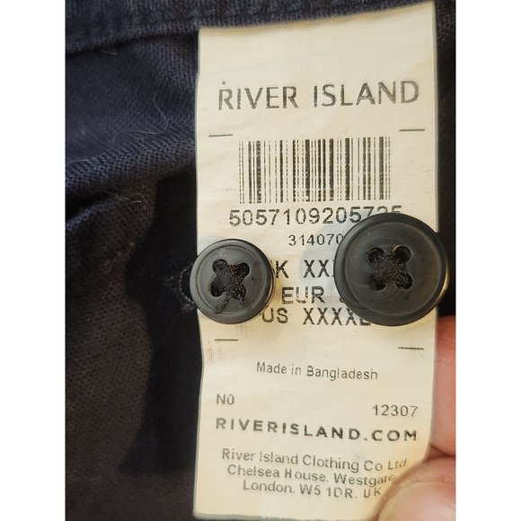 River Island Shirt Men’s 4XL Stretch Oxford Dark Navy Blue Long Sleeve Button Up - Picture 4 of 6